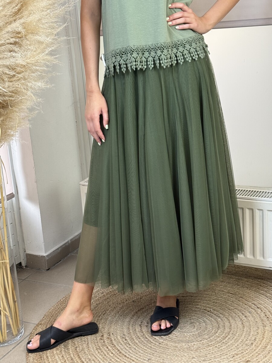Maxi tüll szoknya - khaki - Kép 8