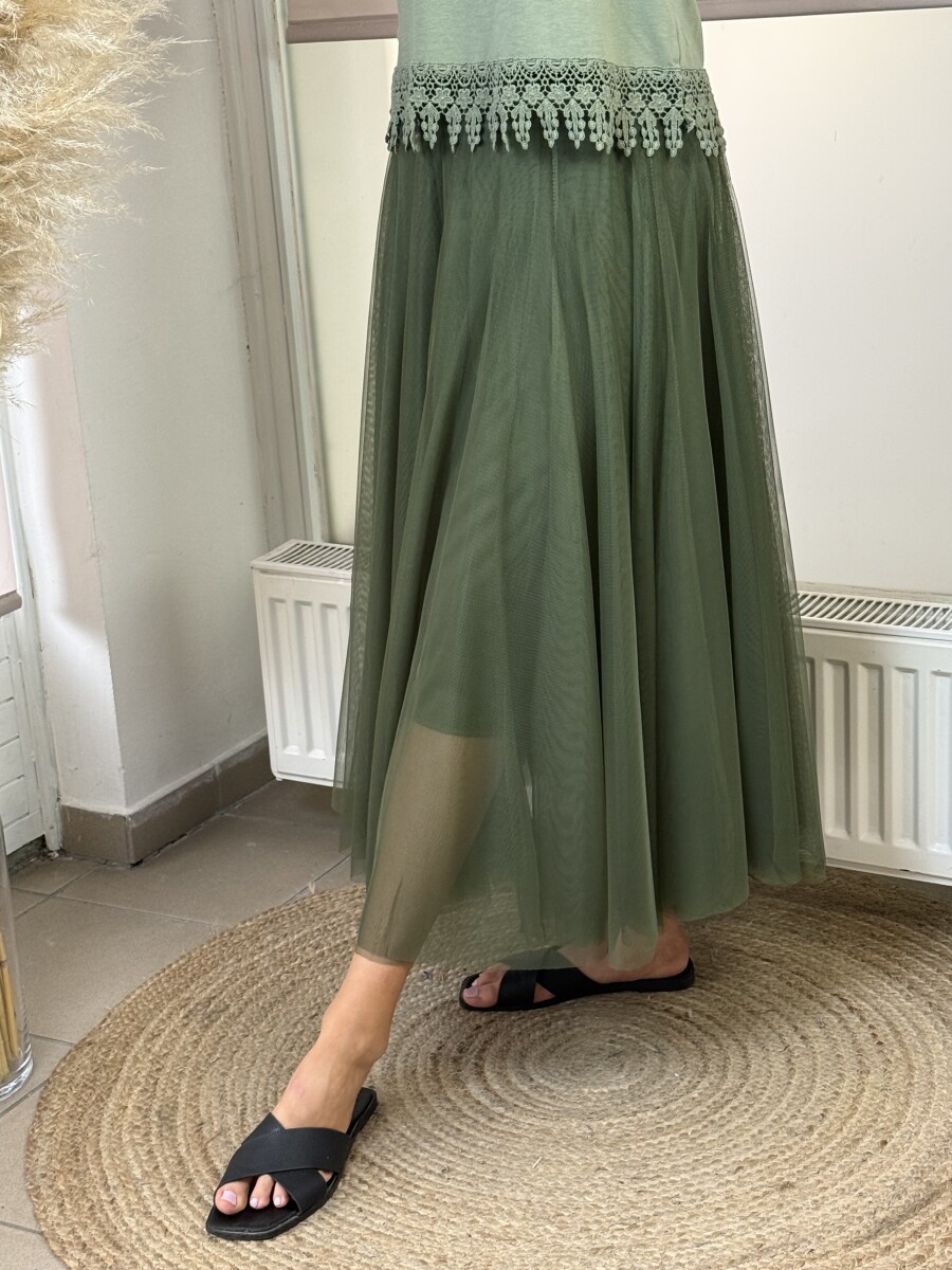 Maxi tüll szoknya - khaki - Kép 3