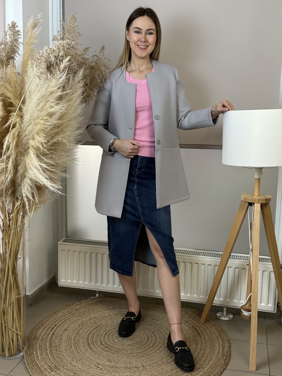 Kerek nyakú szivacs kabát - szürke - Kép 11