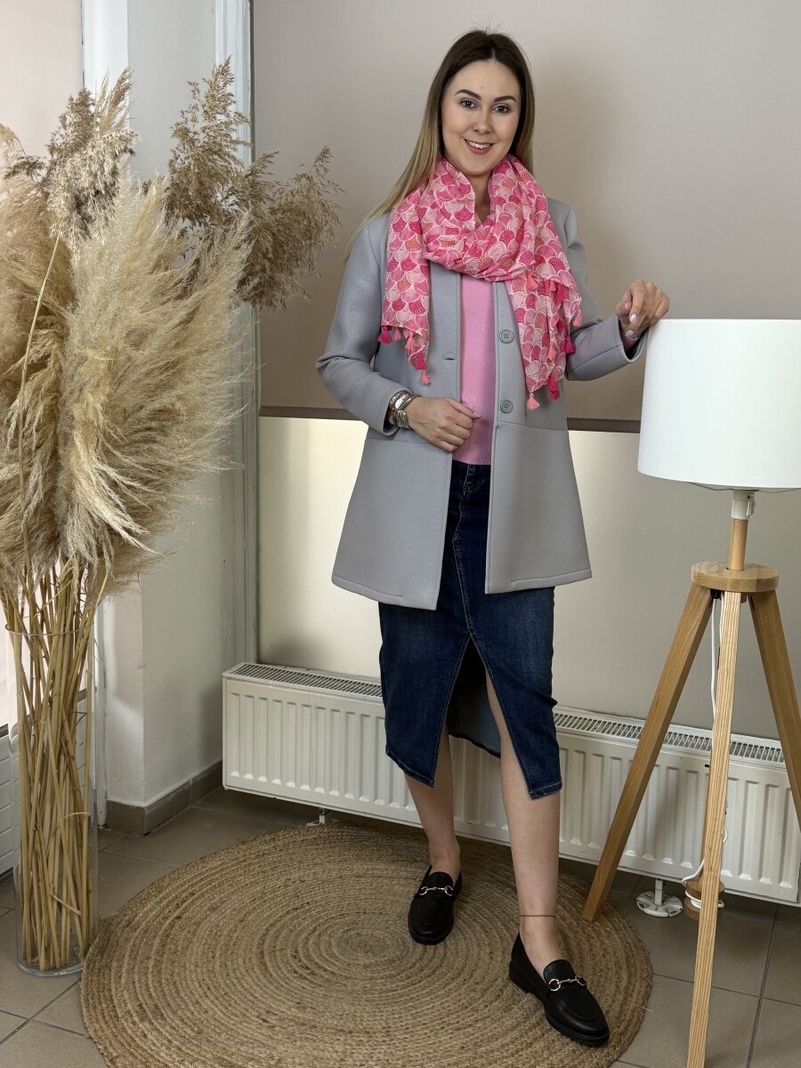 Kerek nyakú szivacs kabát - szürke - Kép 8