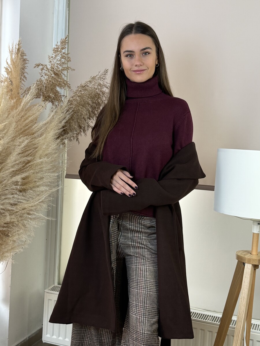 Kötős szövetkabát - barna - Kép 7