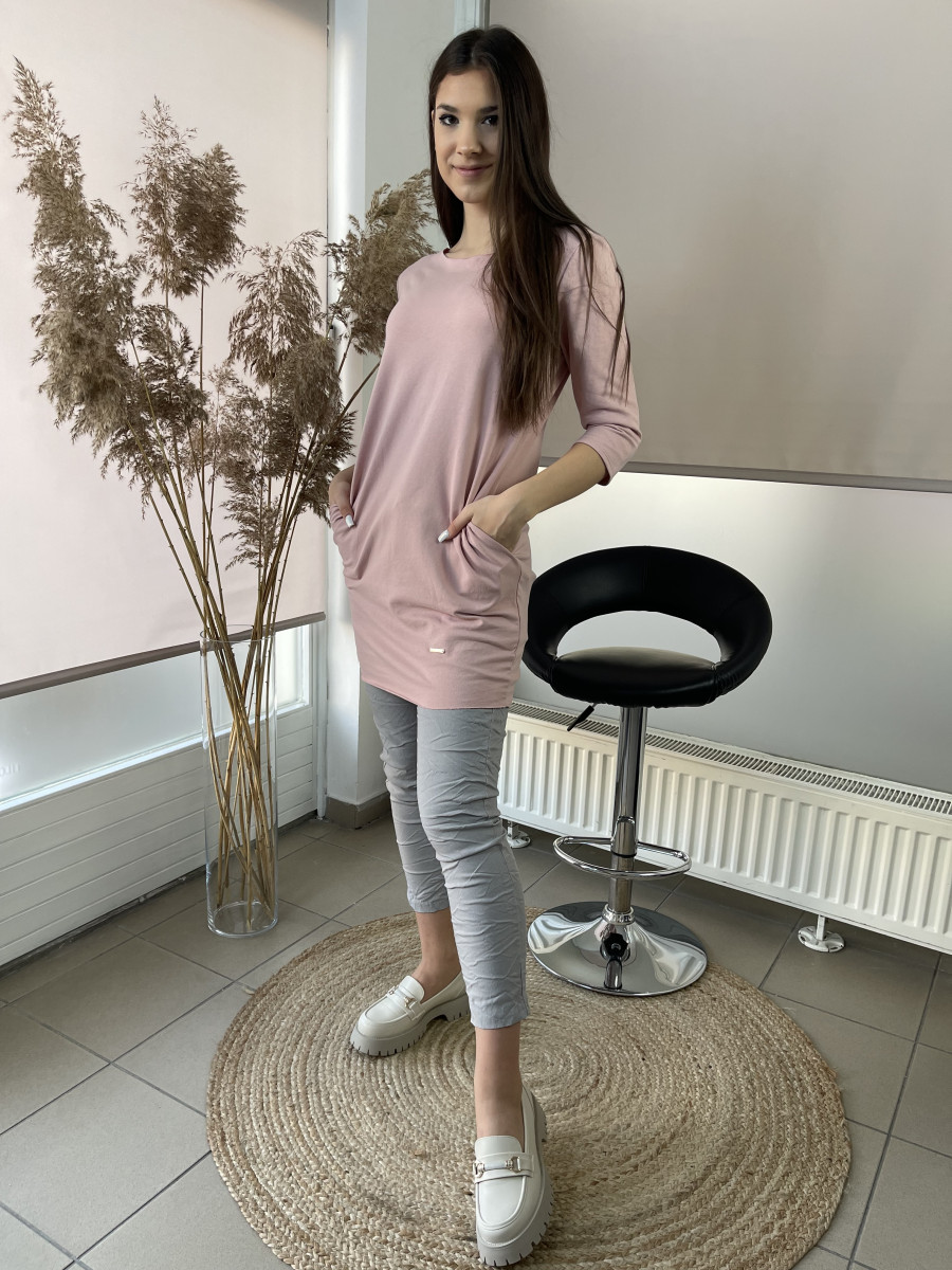 Zsebes tunika ruha - púder rózsaszín - Kép 2