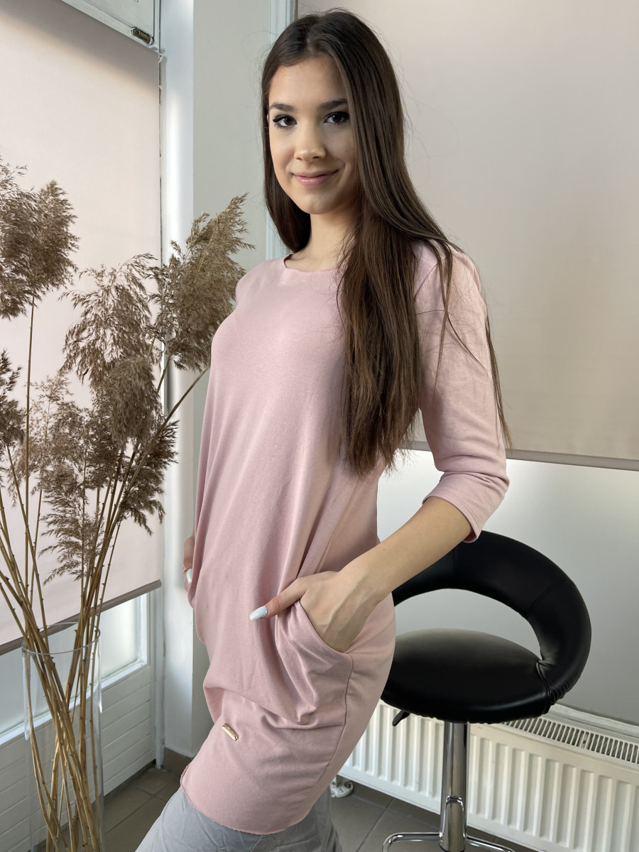 Zsebes tunika ruha - púder rózsaszín - Kép 4