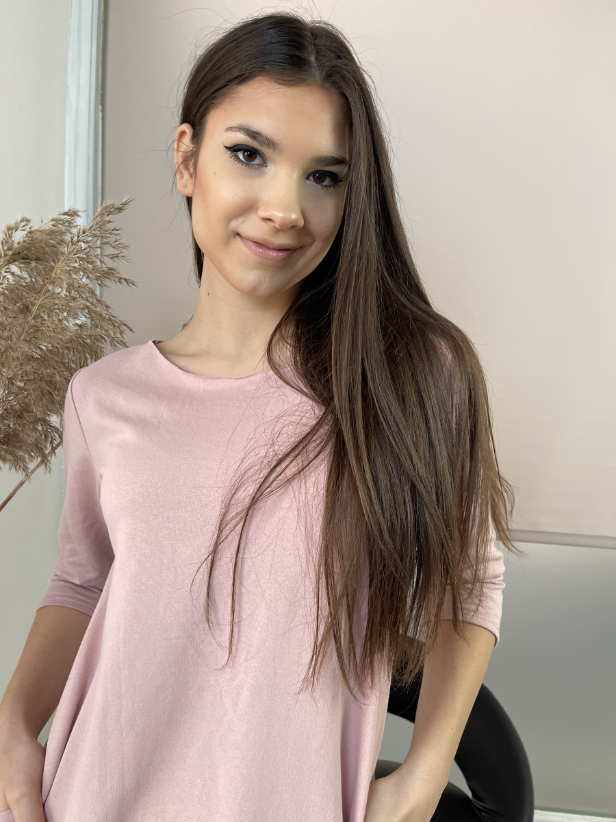 Zsebes tunika ruha - púder rózsaszín - Kép 5