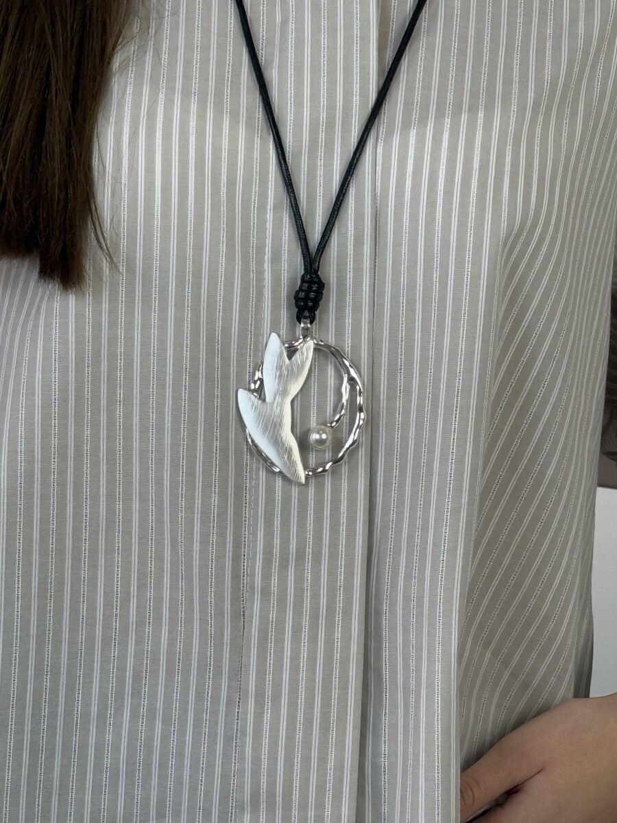 Gyöngy medálos zsinóros lánc - ezüst - Kép 3