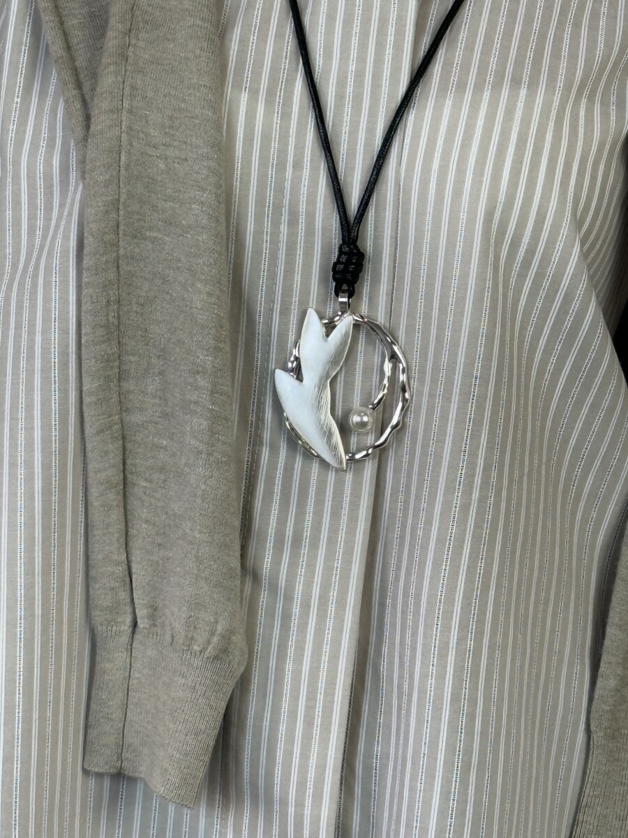 Gyöngy medálos zsinóros lánc - ezüst - Kép 2