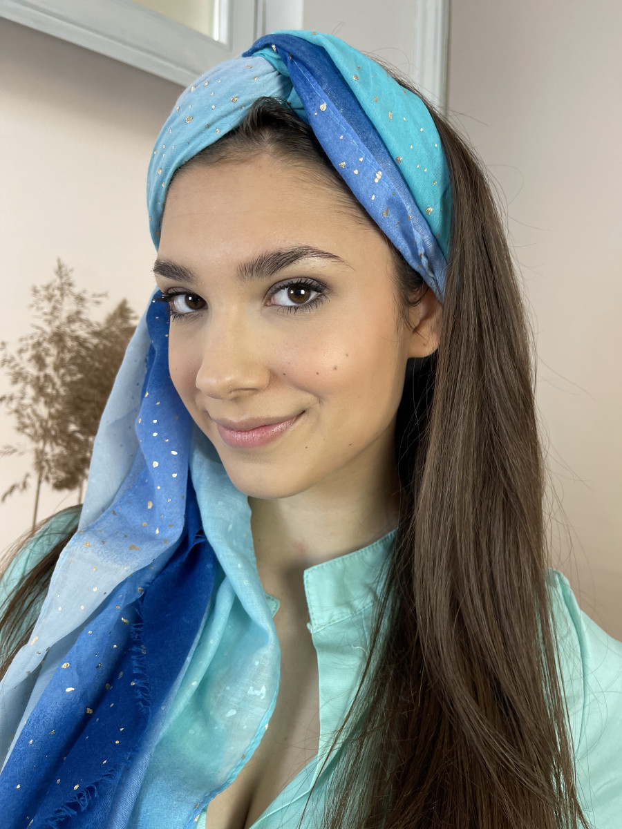 Apró aranymintás kendő - tengerkék - Kép 5