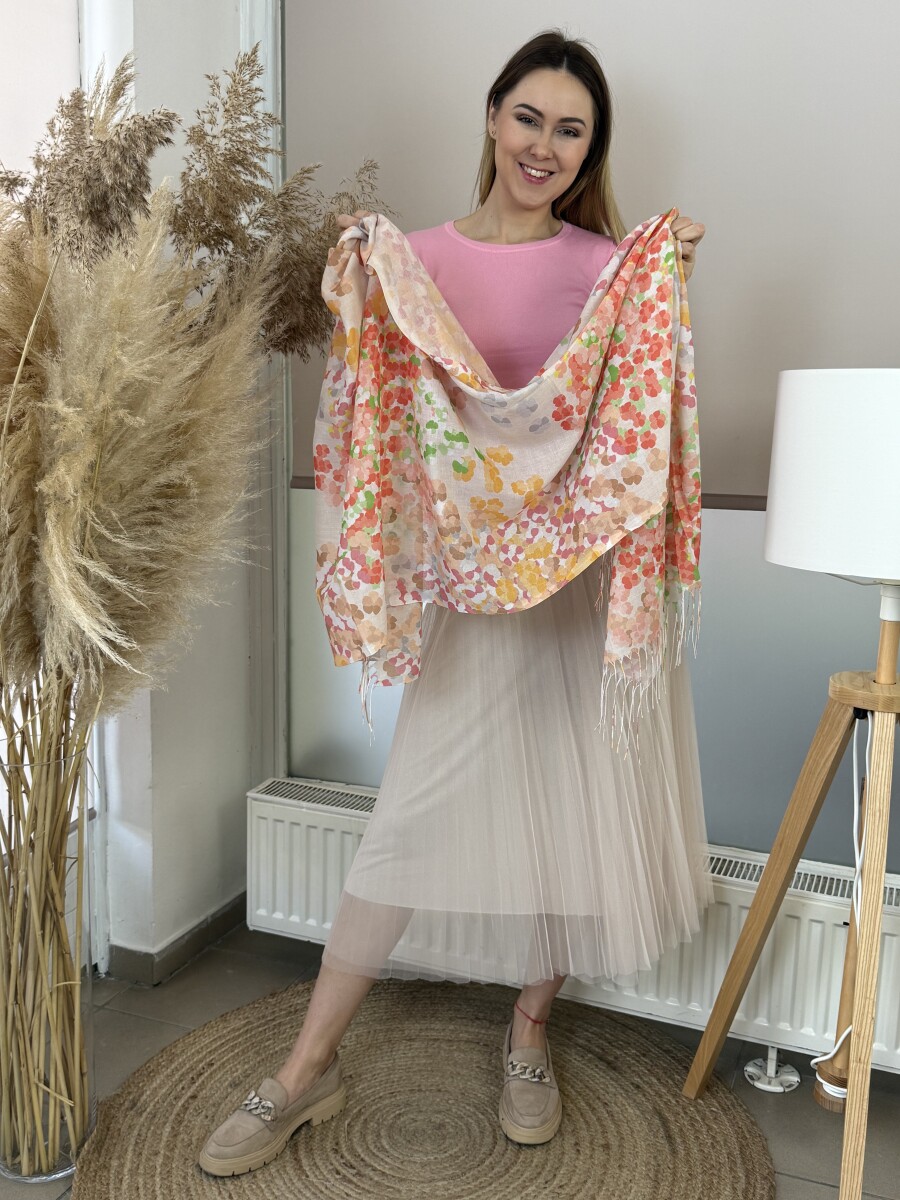 Rojtos virágmintás kendő - bézs - Kép 6