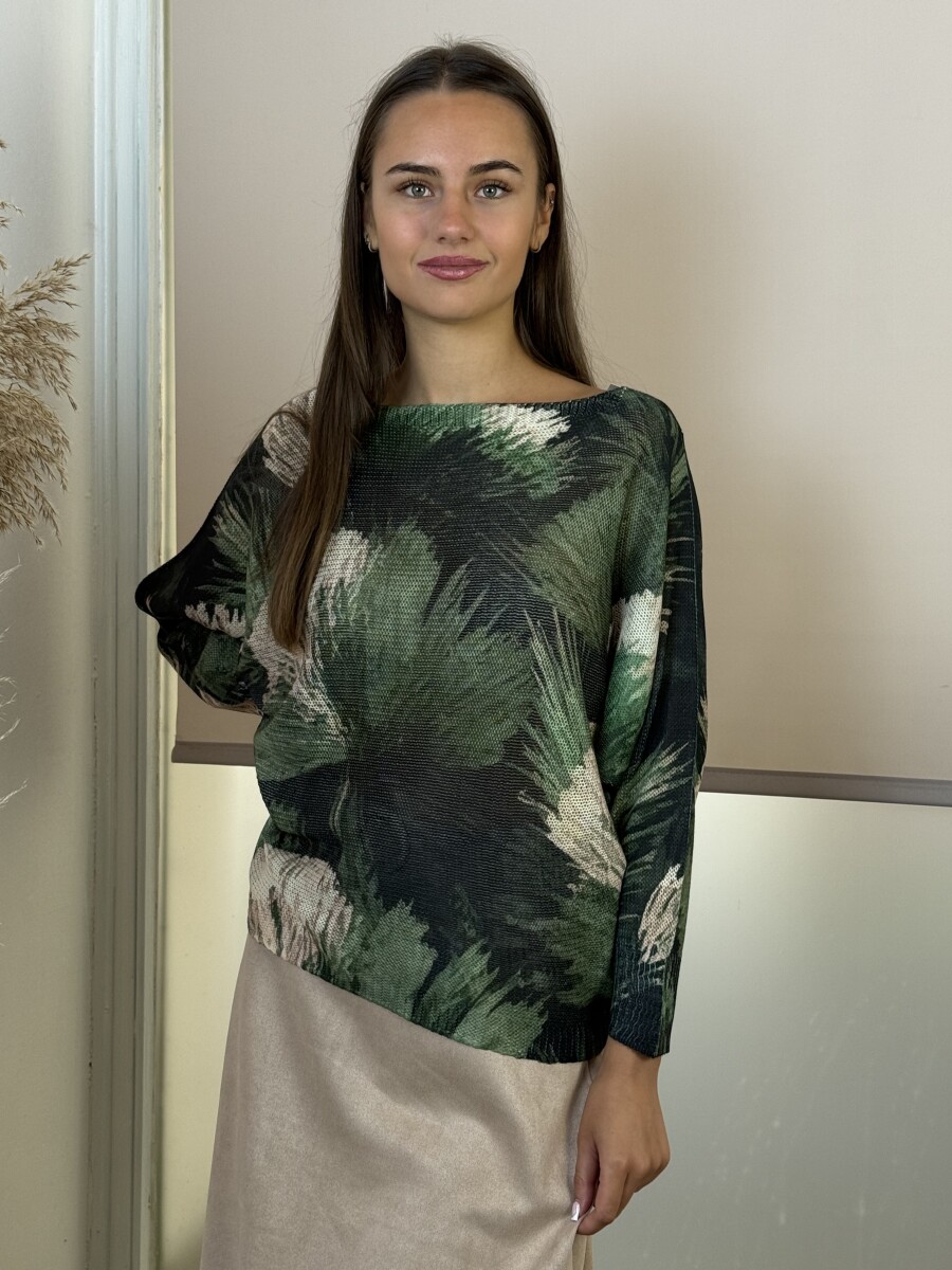 Denevérujjú horgolt pulóver - khaki - Kép 5