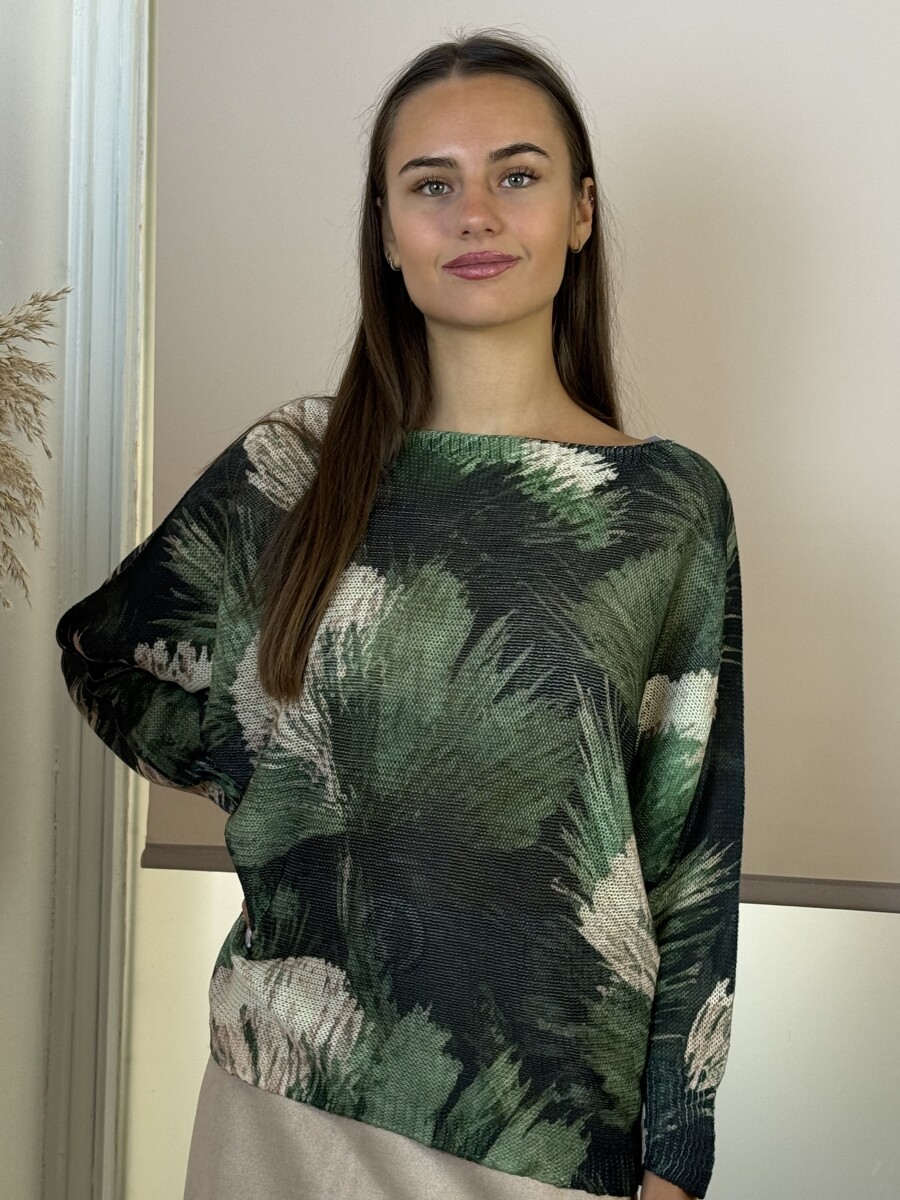 Denevérujjú horgolt pulóver - khaki - Kép 9