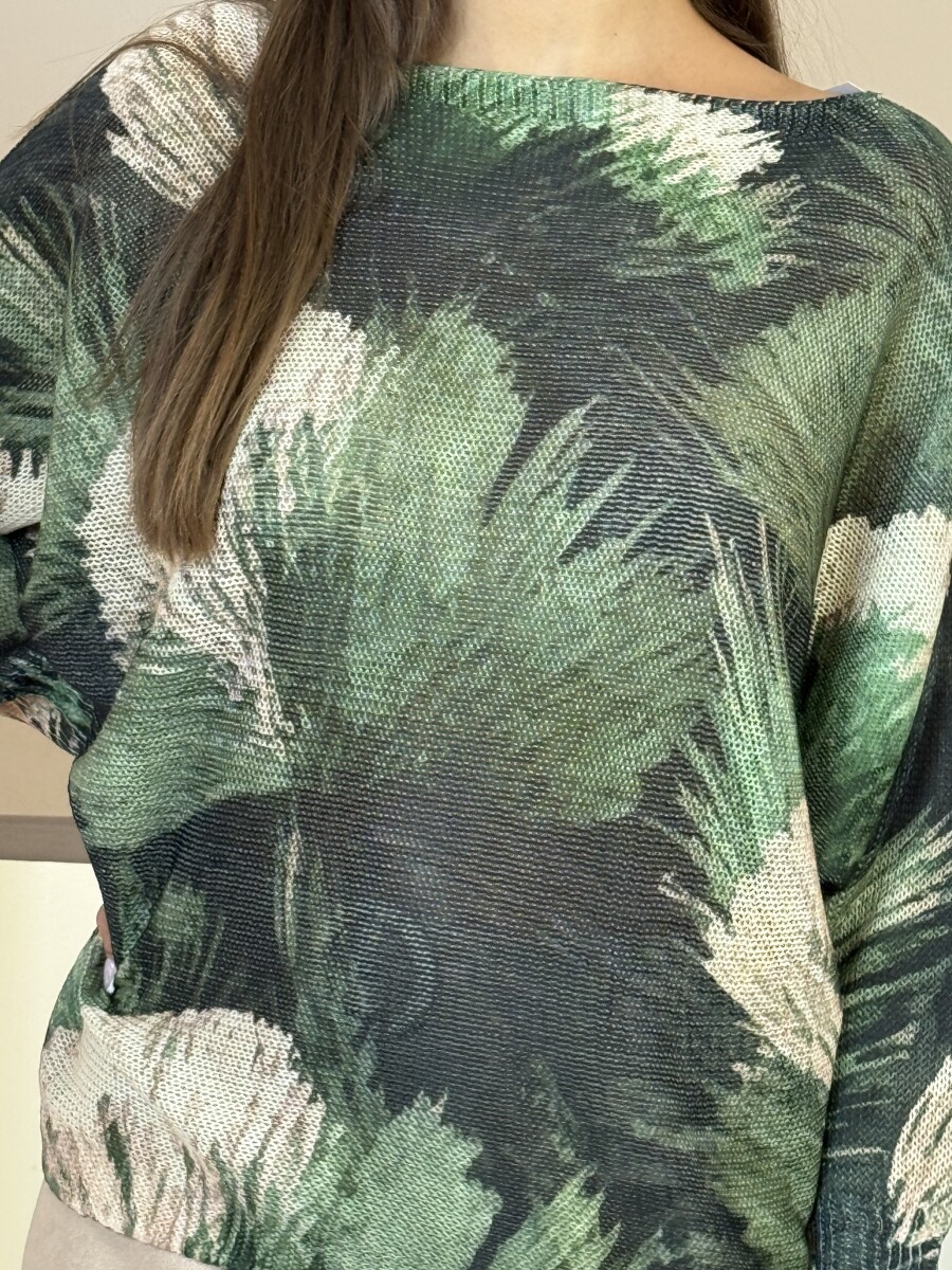 Denevérujjú horgolt pulóver - khaki - Kép 6
