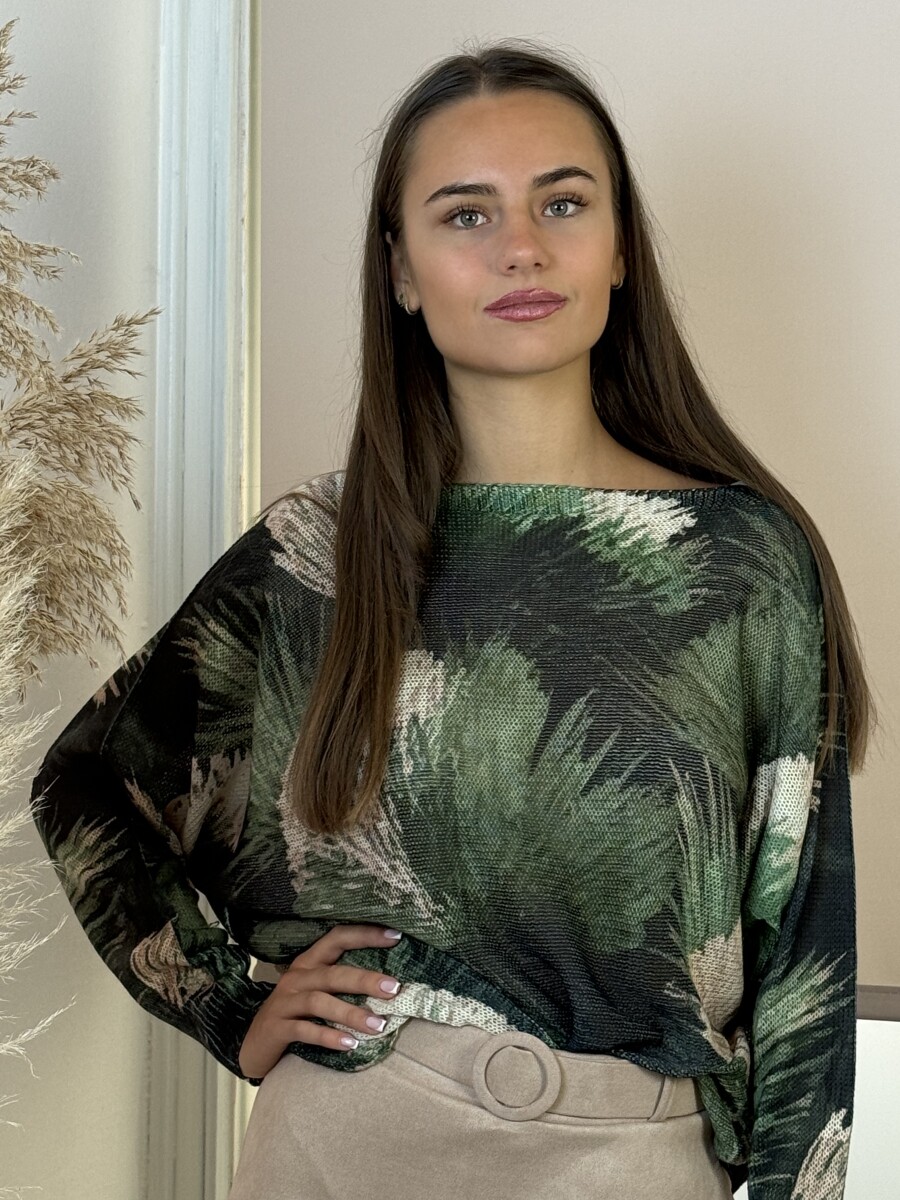 Denevérujjú horgolt pulóver - khaki - Kép 14