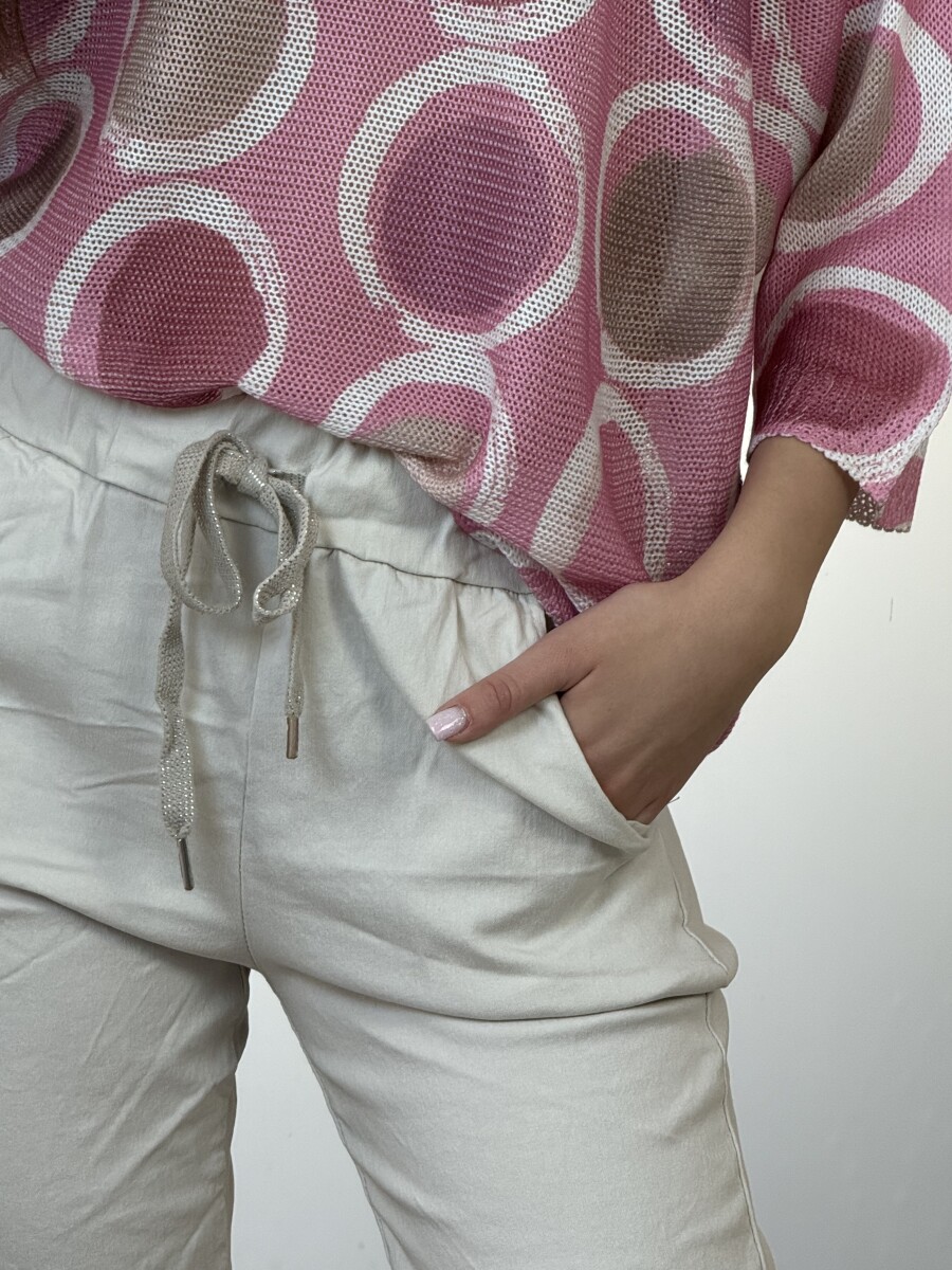 Kötős gyűrt hatású nadrág - bézs - Kép 13