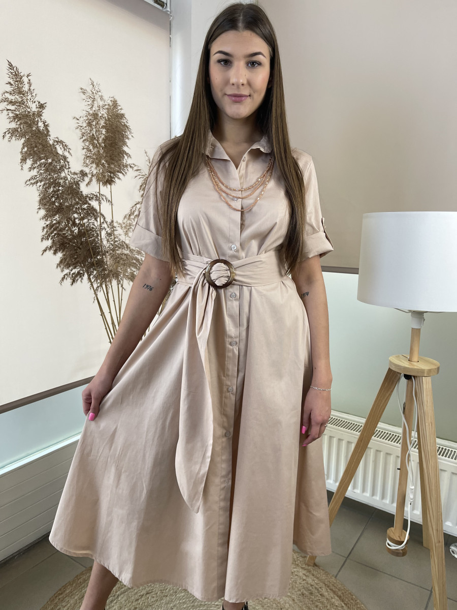 Oldalt zsebes kötős ingruha - bézs - Kép 6