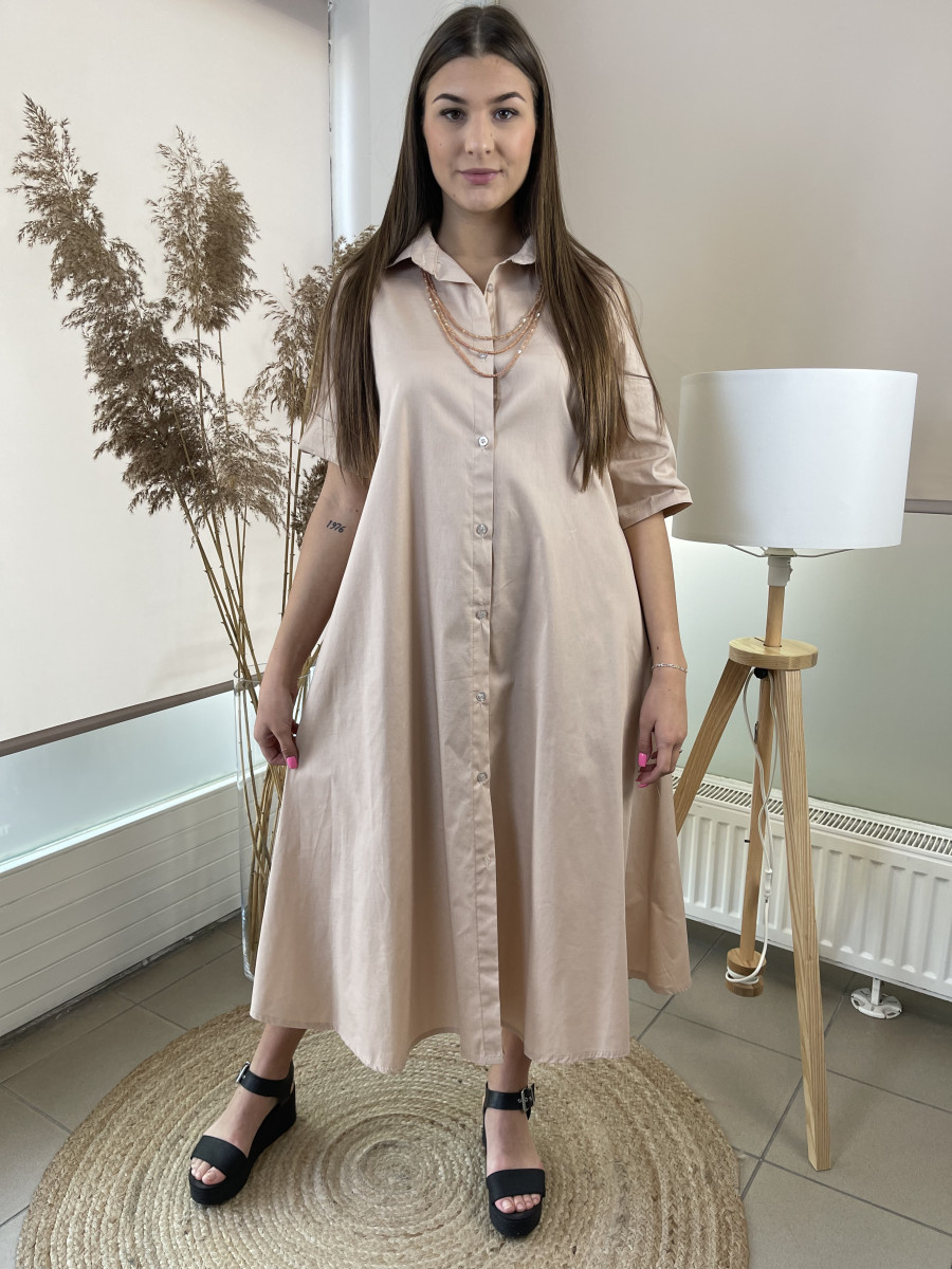 Oldalt zsebes kötős ingruha - bézs - Kép 7