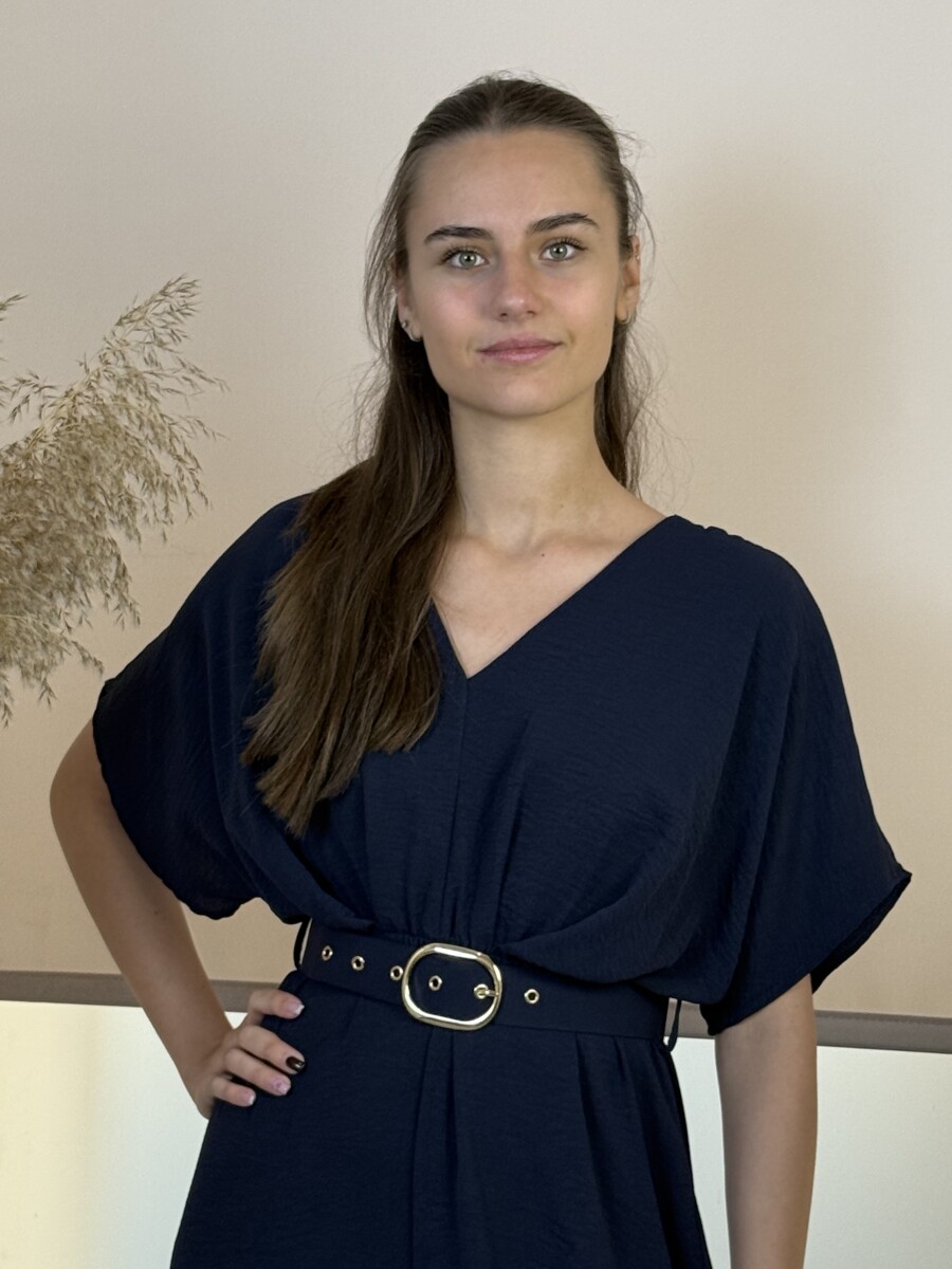 Denevérujjas öves maxi ruha - sötétkék - Kép 4