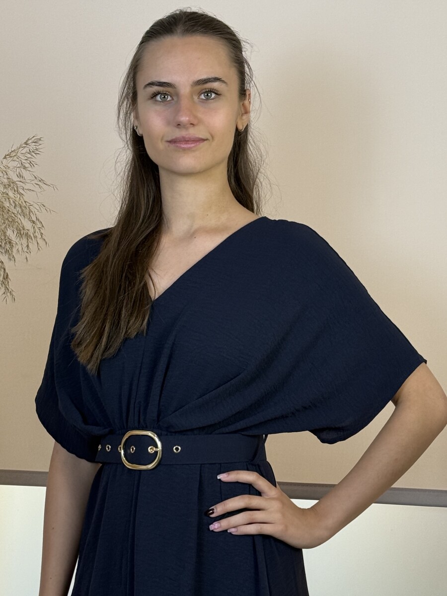 Denevérujjas öves maxi ruha - sötétkék - Kép 7