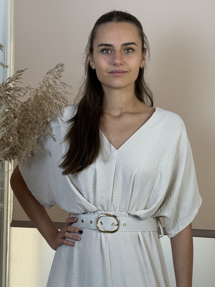 Denevérujjas öves maxi ruha - bézs - Kép 7