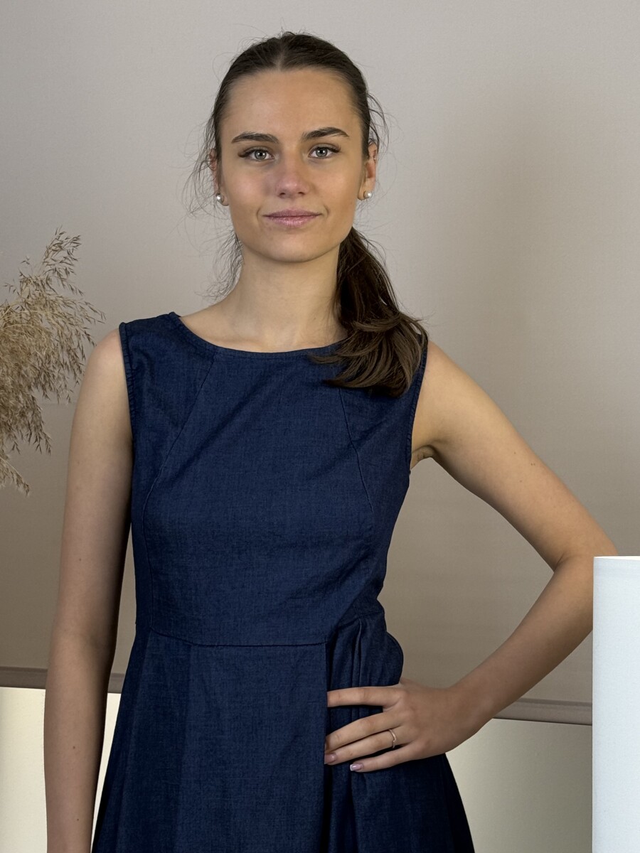 Ujjatlan farmer ruha - indigókék - Kép 5