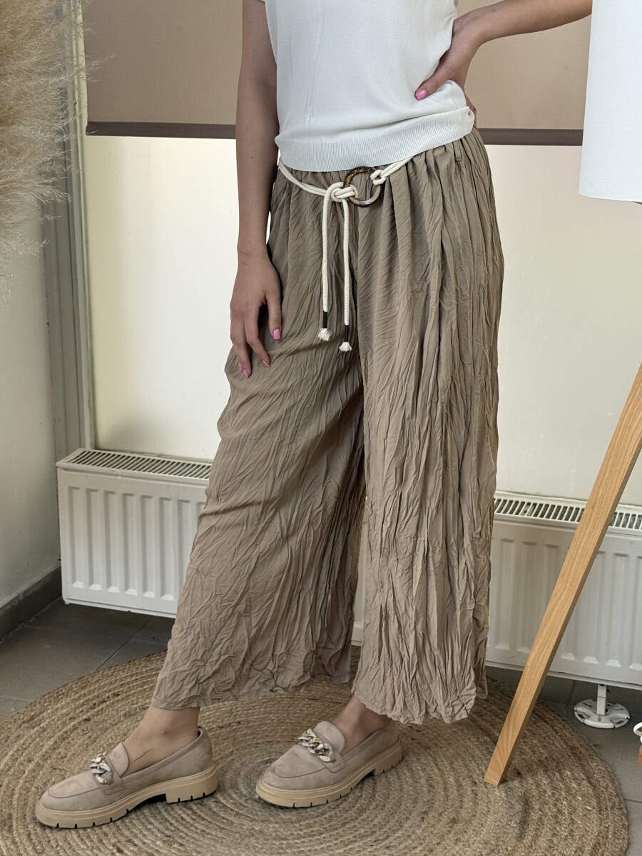 Öves bőszárú gyűrt nadrág - camel - Kép 3
