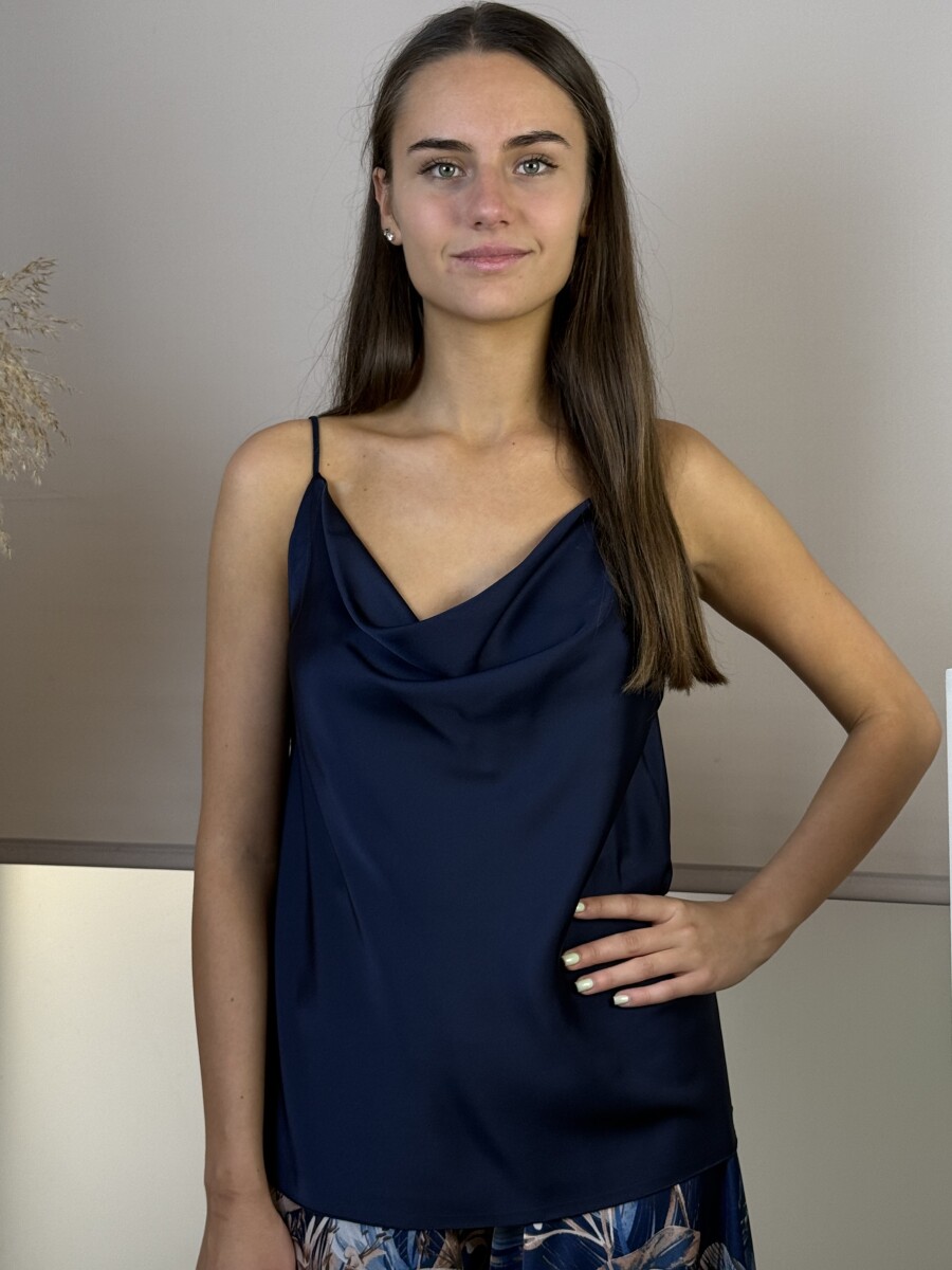 Szatén hatású top - sötétkék - Kép 9