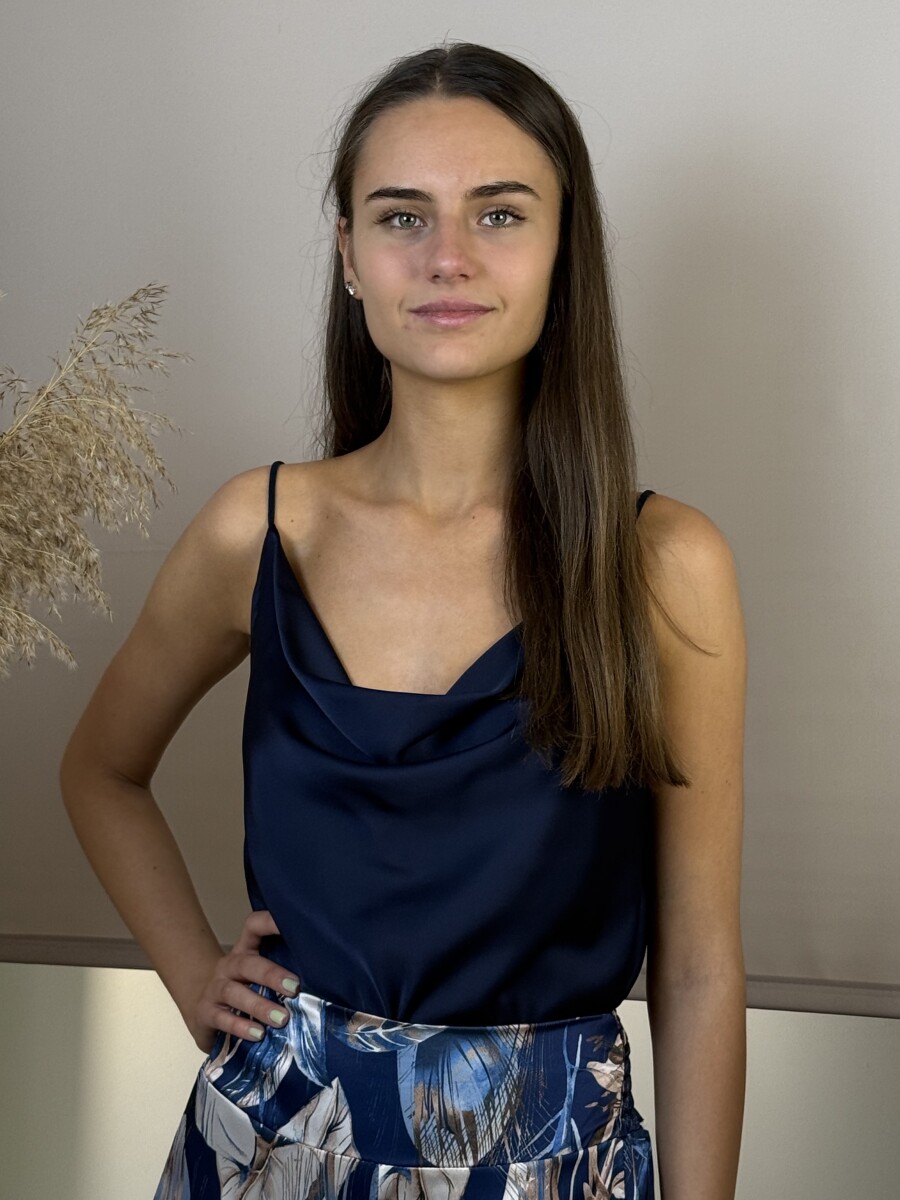 Szatén hatású top - sötétkék - Kép 2