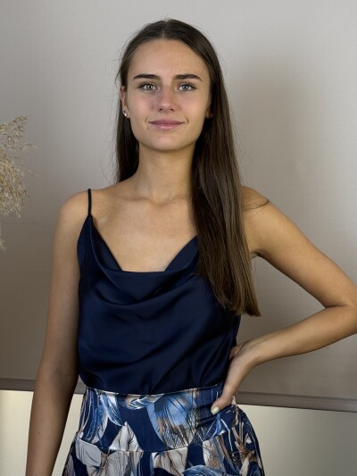 Szatén hatású top - sötétkék