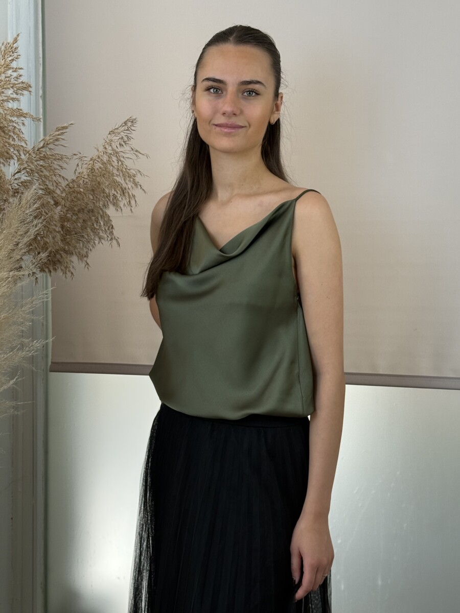 Szatén hatású top - khaki - Kép 2