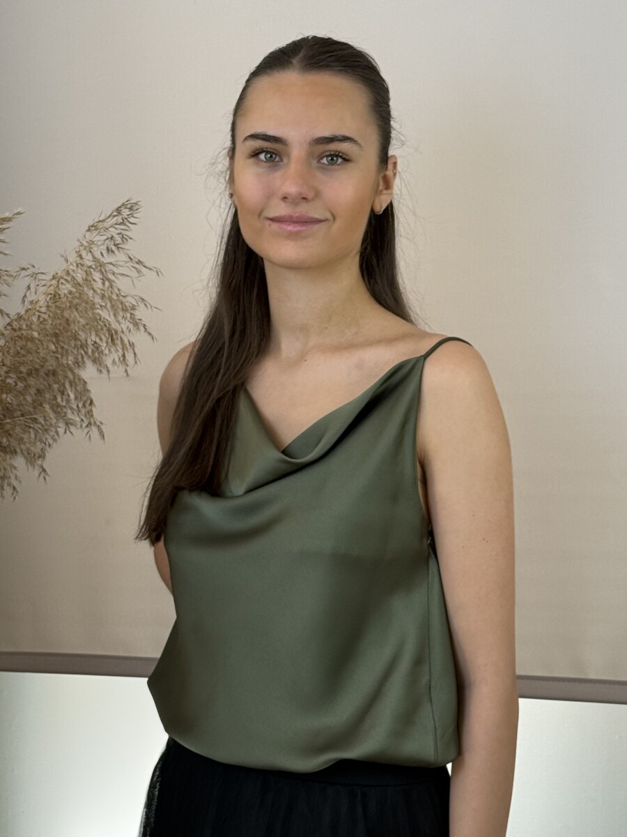 Szatén hatású top - khaki - Kép 8