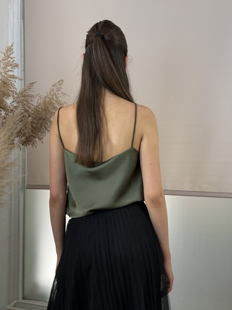 Szatén hatású top - khaki - Kép 10