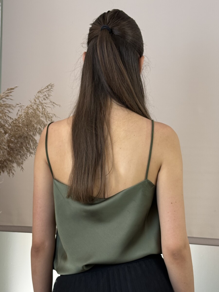 Szatén hatású top - khaki - Kép 15