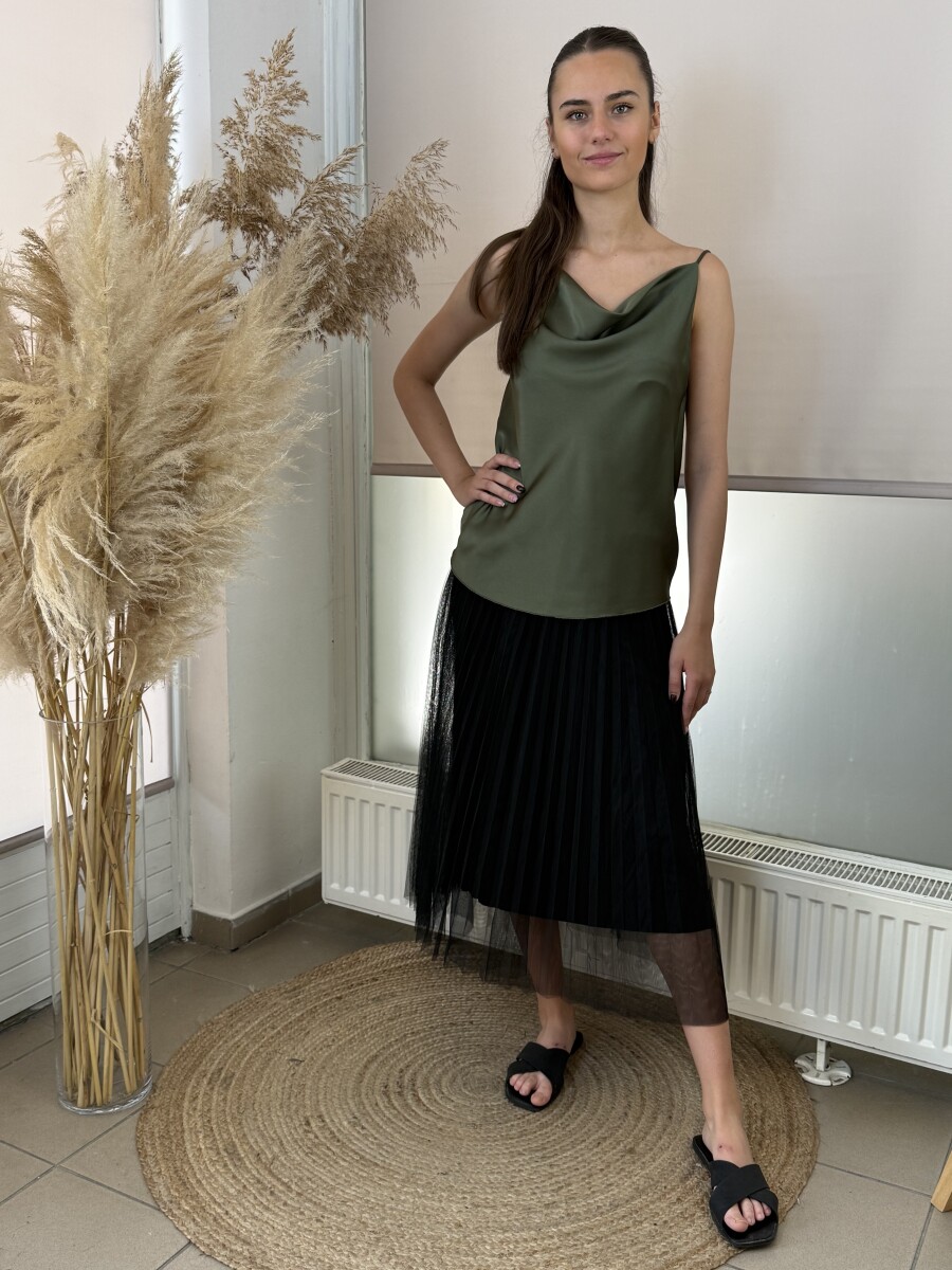 Szatén hatású top - khaki - Kép 13