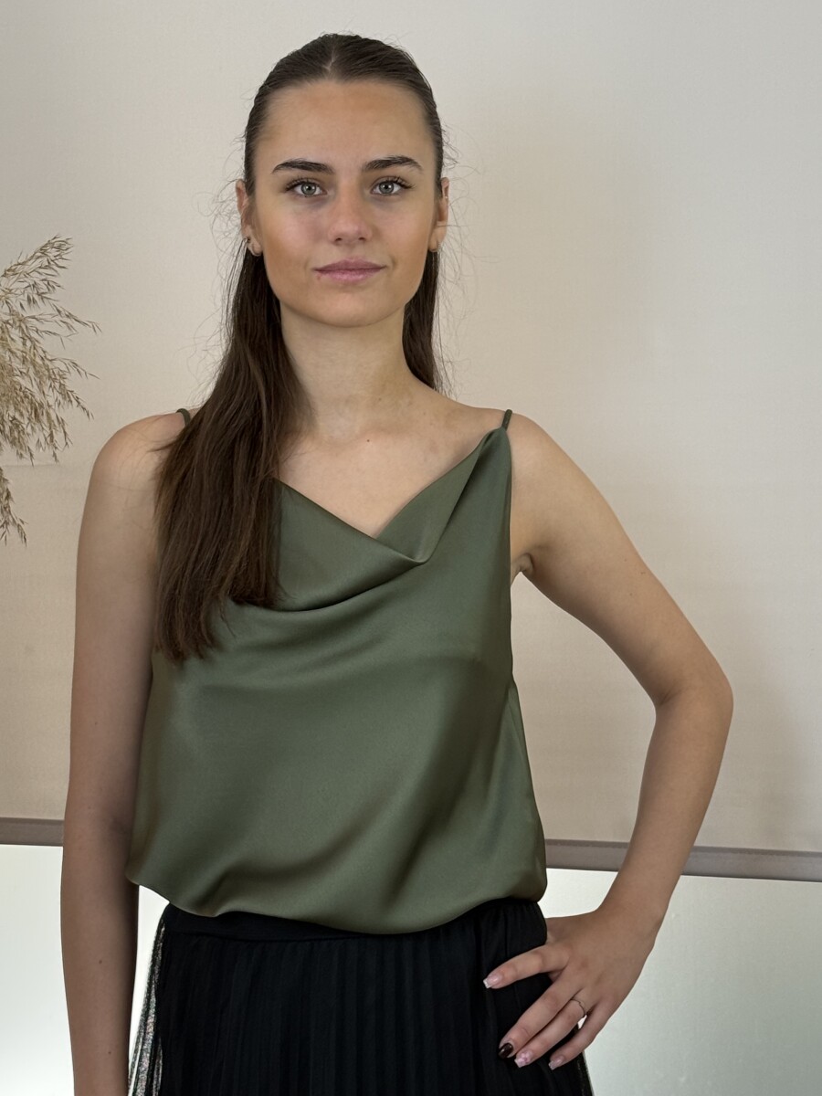 Szatén hatású top - khaki - Kép 16