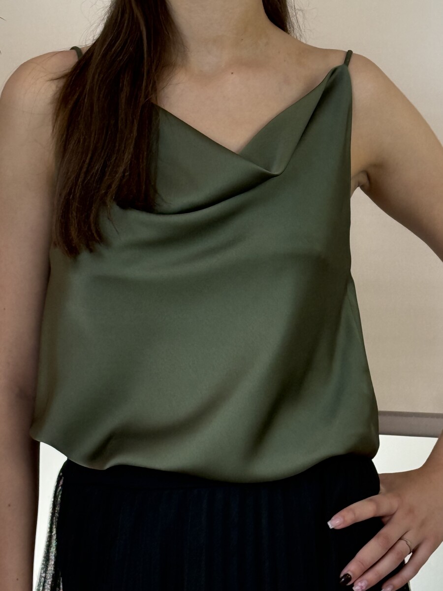 Szatén hatású top - khaki - Kép 5