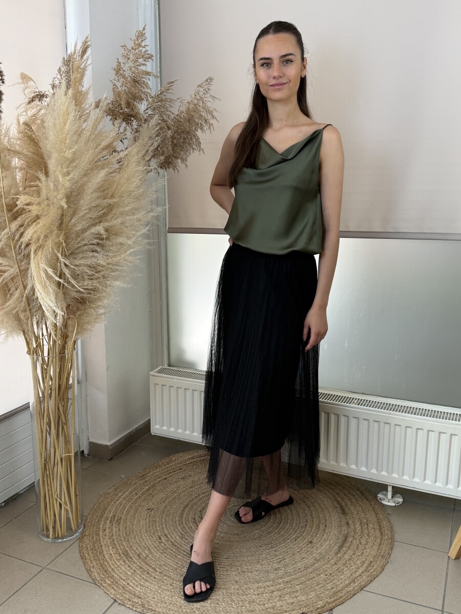 Szatén hatású top - khaki - Kép 3