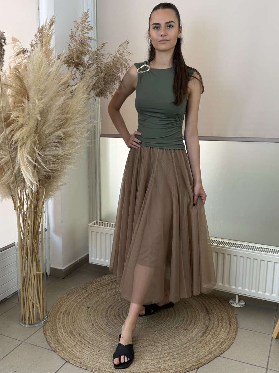 Maxi tüll szoknya - camel - Kép 10