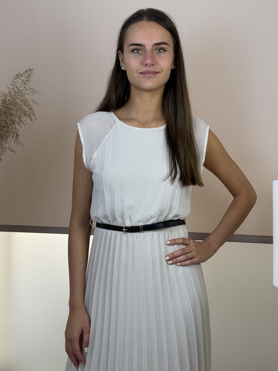 Plisszírozott öves mini ruha - bézs - Kép 8