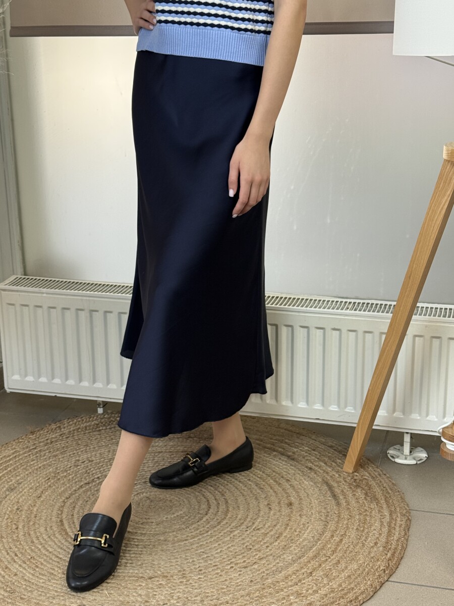 Szatén hatású midi szoknya - sötétkék - Kép 13