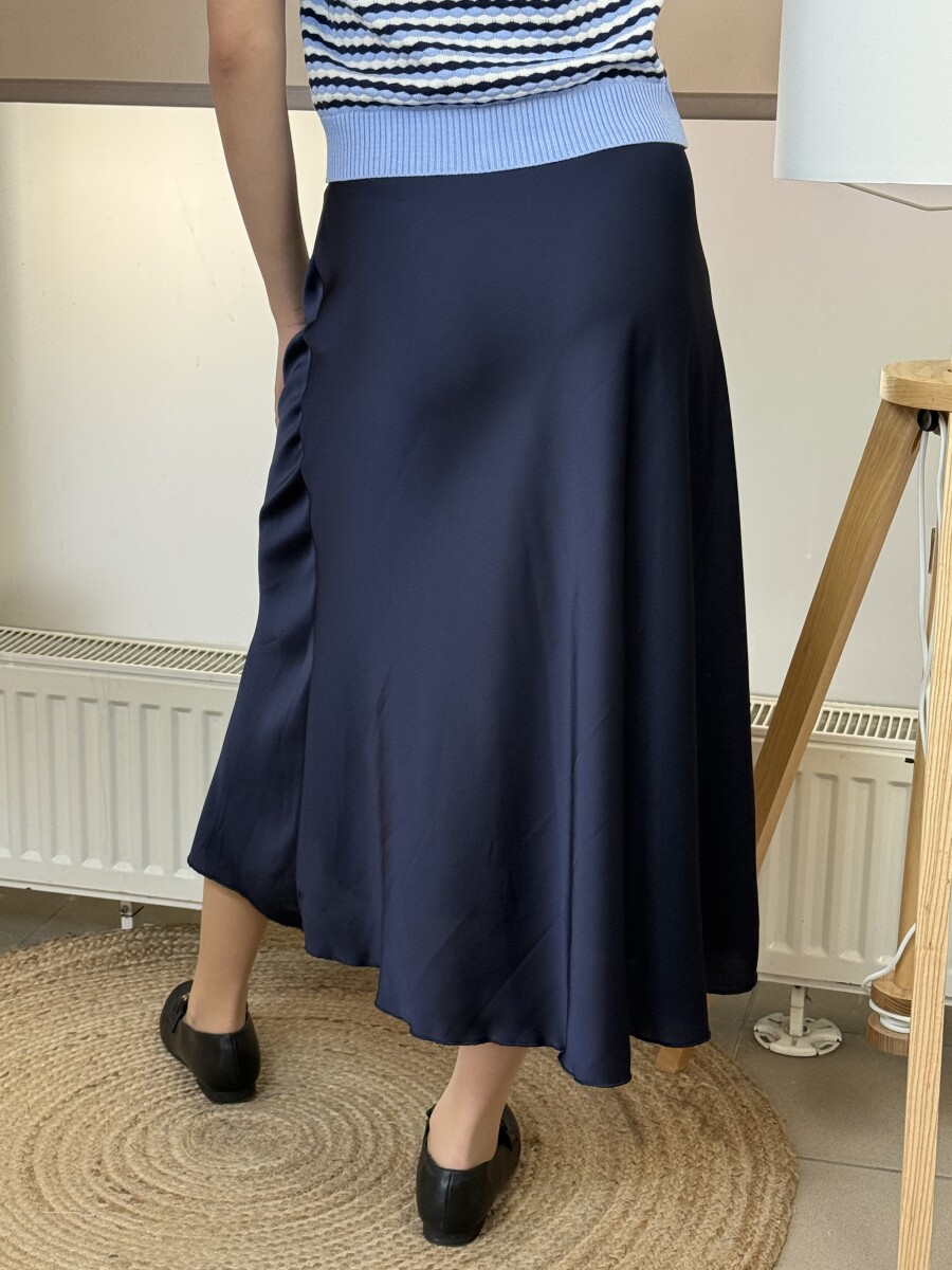Szatén hatású midi szoknya - sötétkék - Kép 11