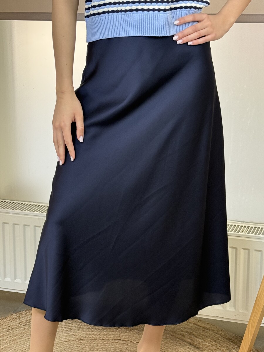Szatén hatású midi szoknya - sötétkék - Kép 3