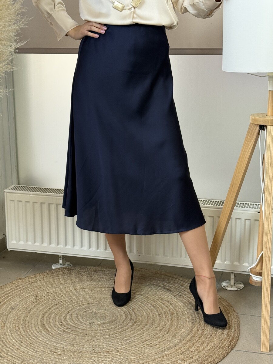 Szatén hatású midi szoknya - sötétkék - Kép 8