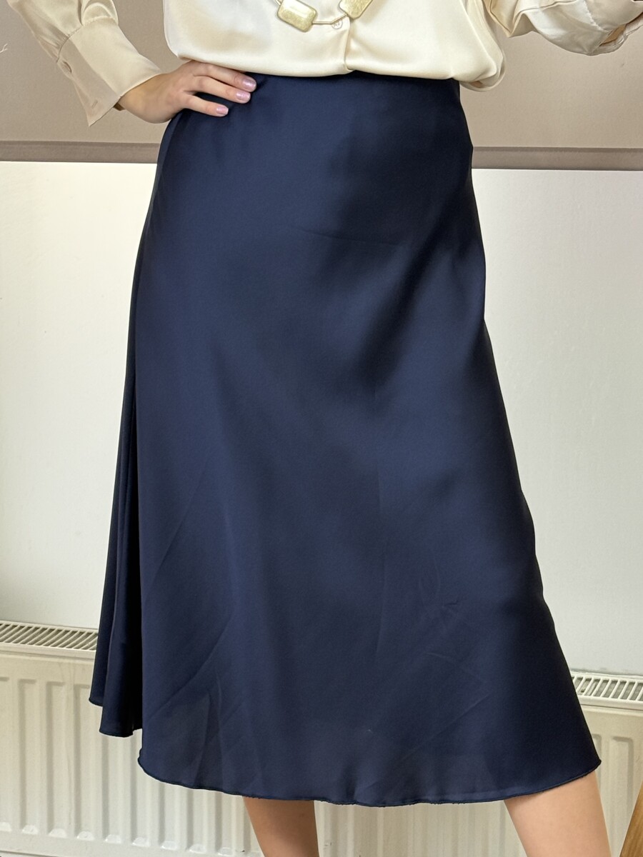 Szatén hatású midi szoknya - sötétkék - Kép 4