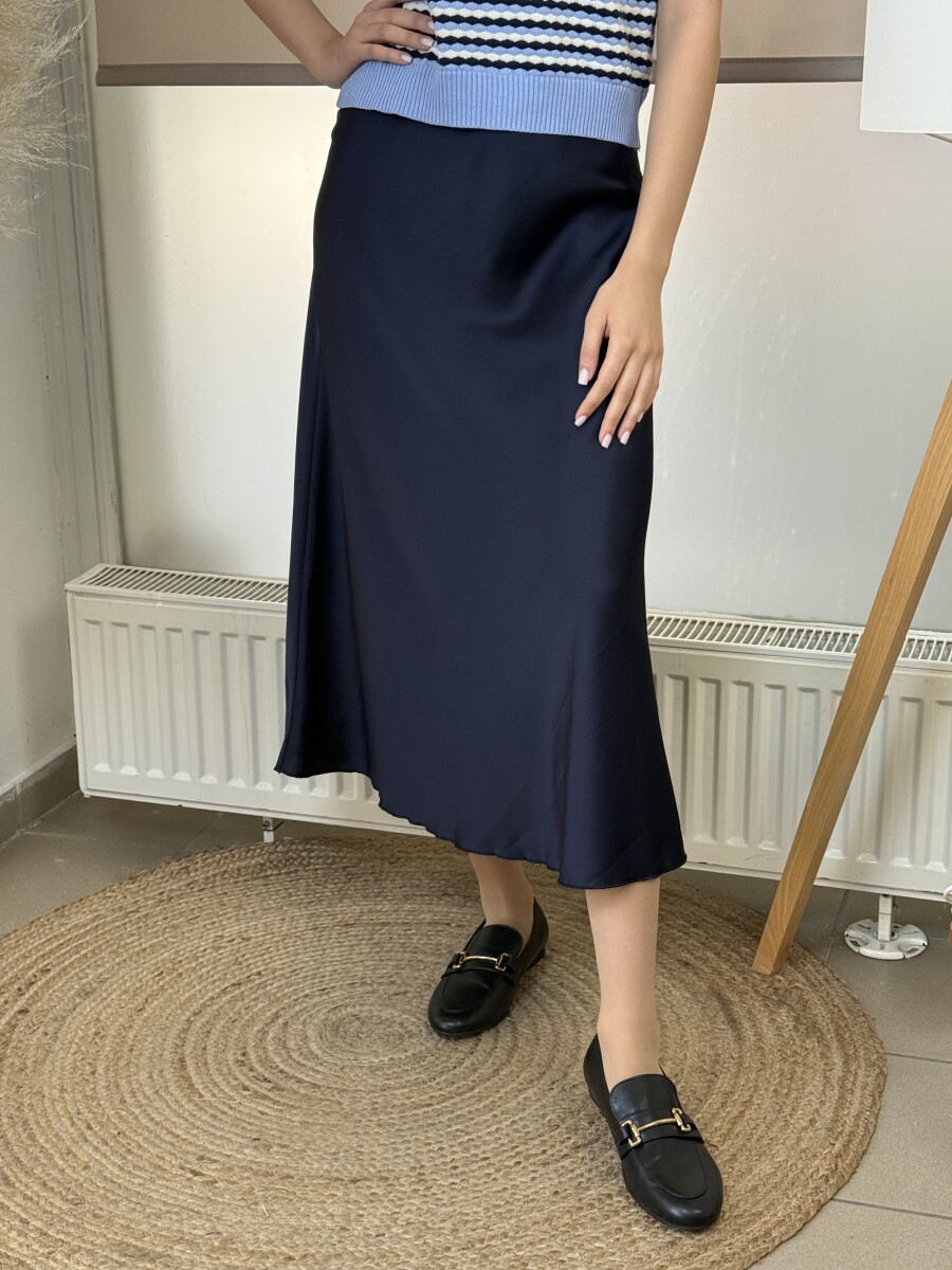 Szatén hatású midi szoknya - sötétkék - Kép 6