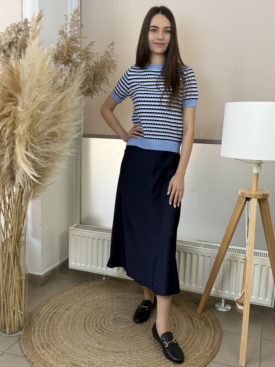 Szatén hatású midi szoknya - sötétkék - Kép 9