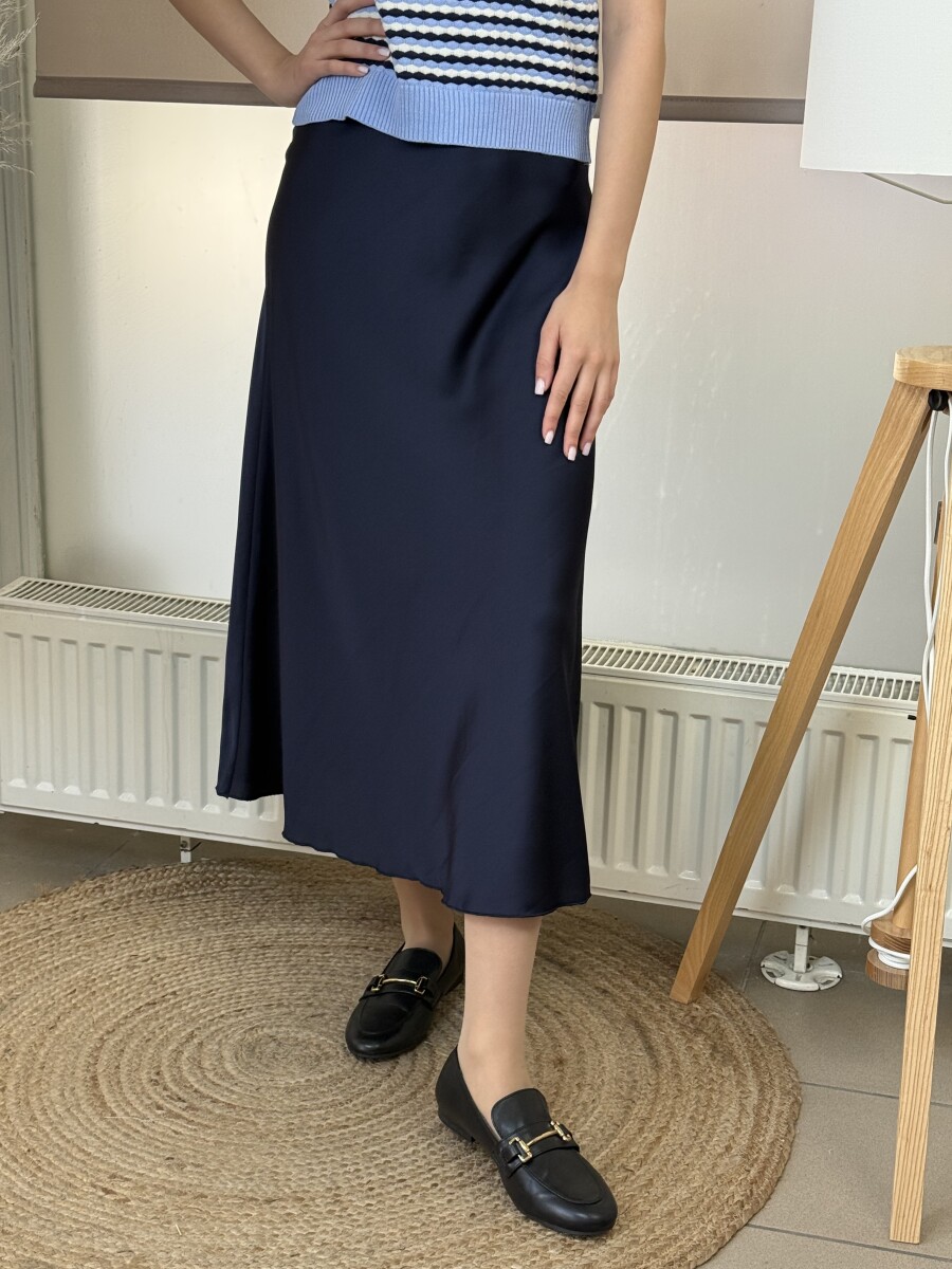 Szatén hatású midi szoknya - sötétkék - Kép 10