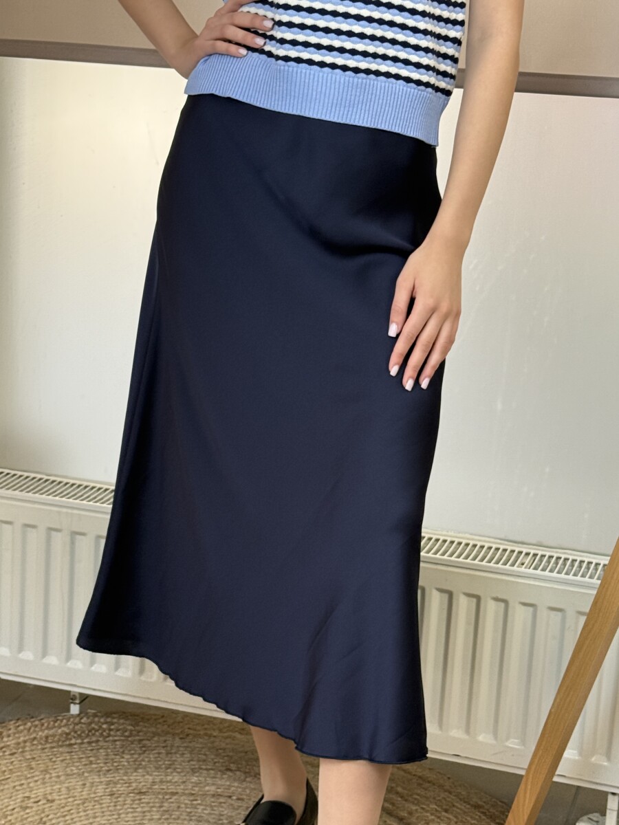 Szatén hatású midi szoknya - sötétkék - Kép 8