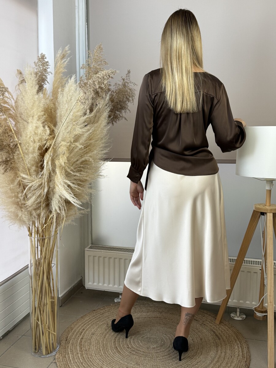 Szatén hatású midi szoknya - bézs - Kép 6