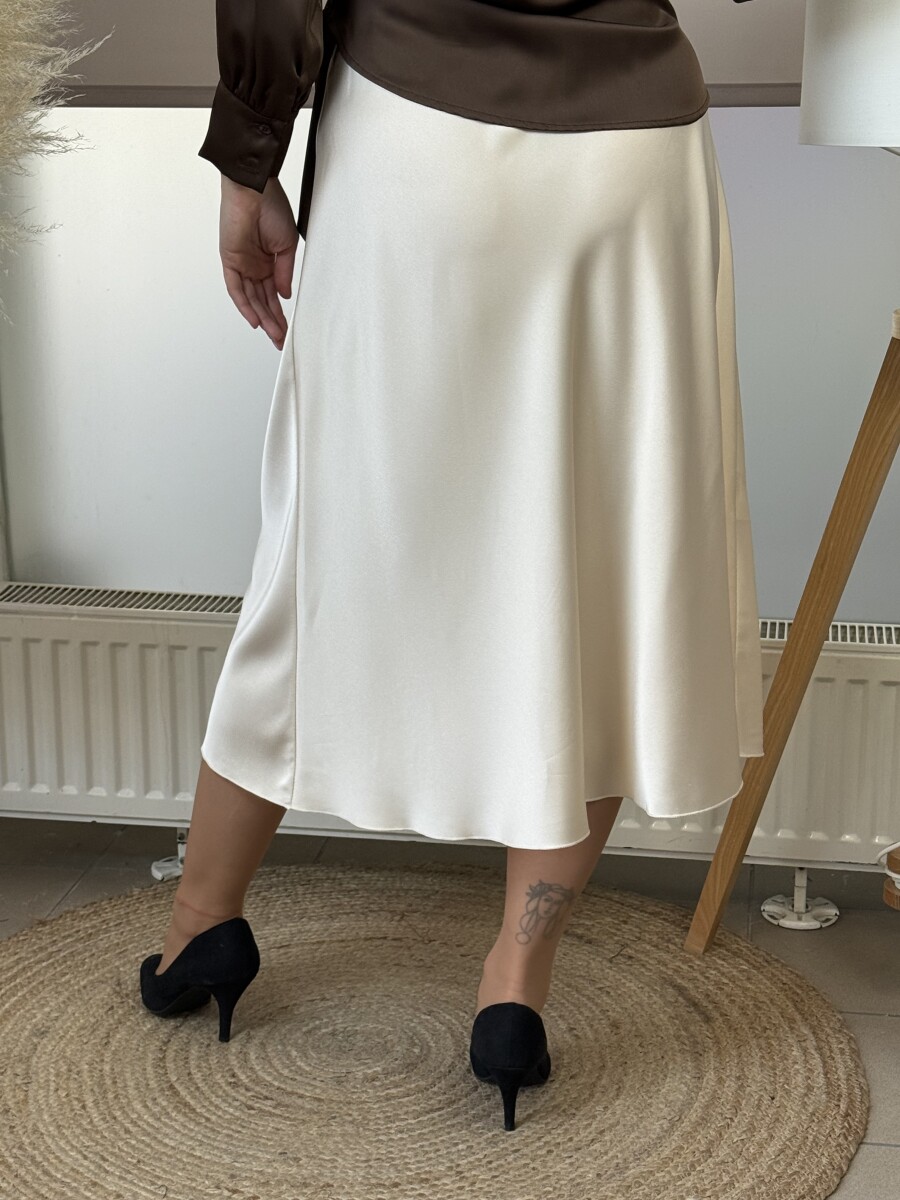 Szatén hatású midi szoknya - bézs - Kép 12