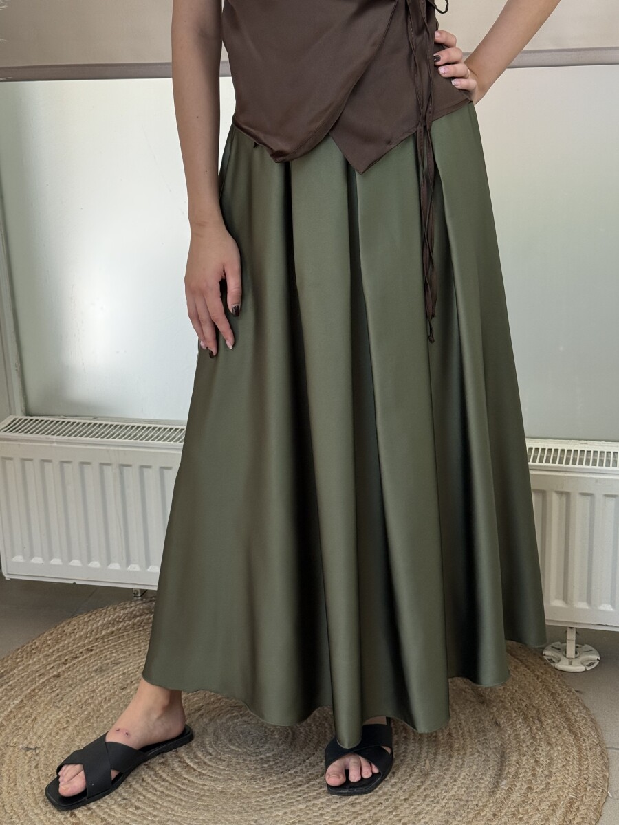 Szatén hatású maxi szoknya - khaki - Kép 4