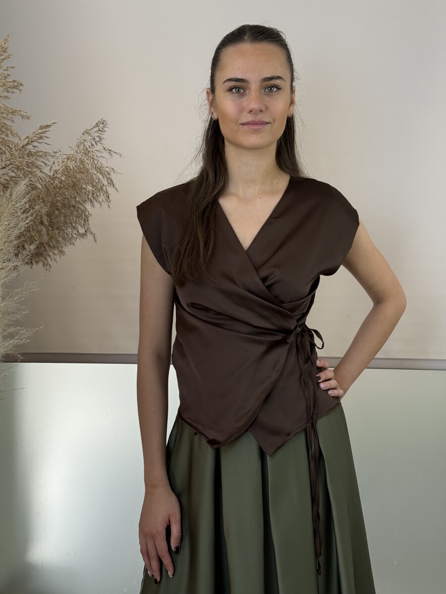 Szatén hatású maxi szoknya - khaki - Kép 7